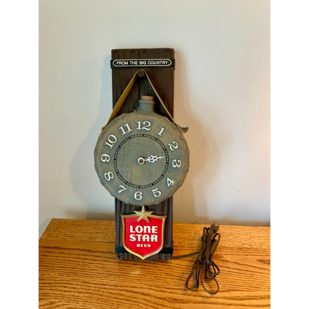 VTG 1960s 1970s Lone Star Beer Texas Sign Clock Canteen Visual Marketing Big Cou